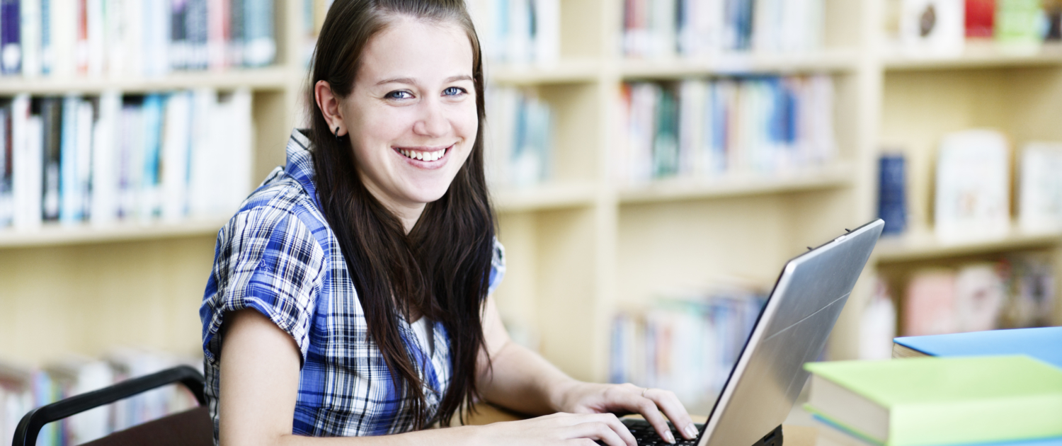 High school student in library